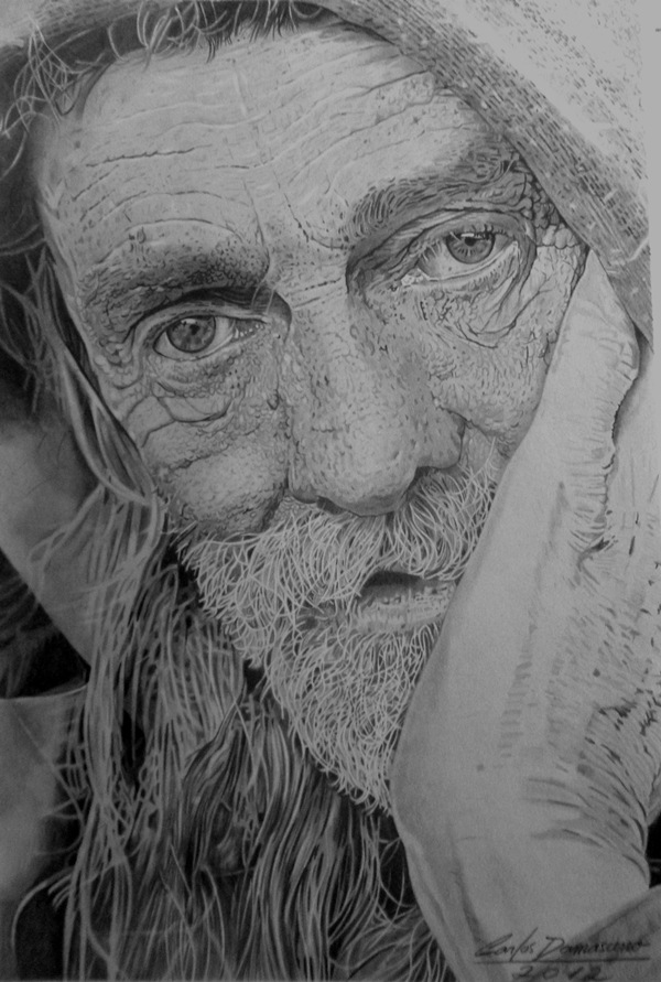 Curso de Desenho Realista de Carlos Damasceno - velho com a mão no rosto
