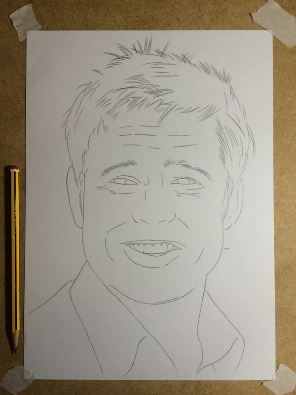 Curso de Desenho Realista de Carlos Damasceno - esboço do desenho de Brad Pitt